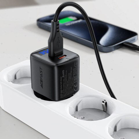 Ładowarka sieciowa Acefast A116 GaN PD 35W USB-A USB-C z wyświetlaczem - czarna
