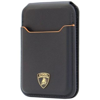 Portfel magentyczny Lamborghini D1 Genuine Leather MagSafe na telefon - czarno-pomarańczowy