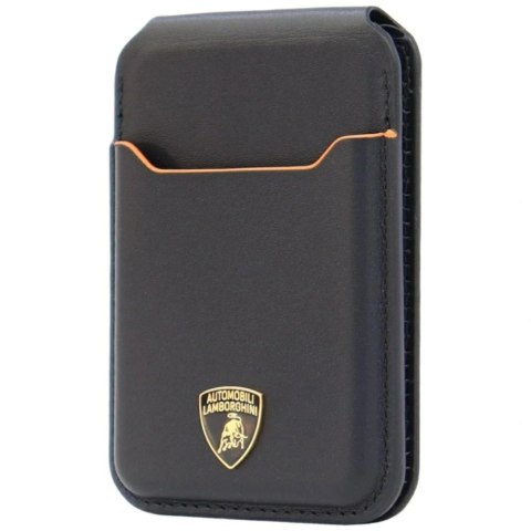 Portfel magentyczny Lamborghini D1 Genuine Leather MagSafe na telefon - czarno-pomarańczowy