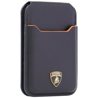 Portfel magentyczny Lamborghini D1 Genuine Leather MagSafe na telefon - czarno-pomarańczowy