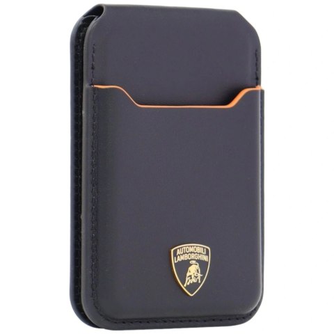 Portfel magentyczny Lamborghini D1 Genuine Leather MagSafe na telefon - czarno-pomarańczowy