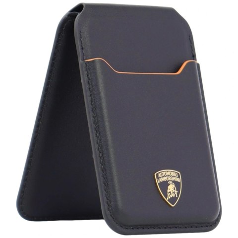 Portfel magentyczny Lamborghini D1 Genuine Leather MagSafe na telefon - czarno-pomarańczowy