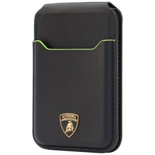 Portfel magentyczny Lamborghini D1 Genuine Leather MagSafe na telefon - czarno-zielony
