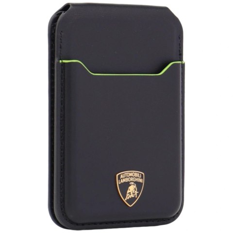 Portfel magentyczny Lamborghini D1 Genuine Leather MagSafe na telefon - czarno-zielony