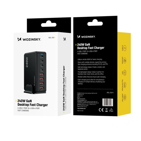 Stacja ładująca Wozinsky 240W GaN QC3 - czarna