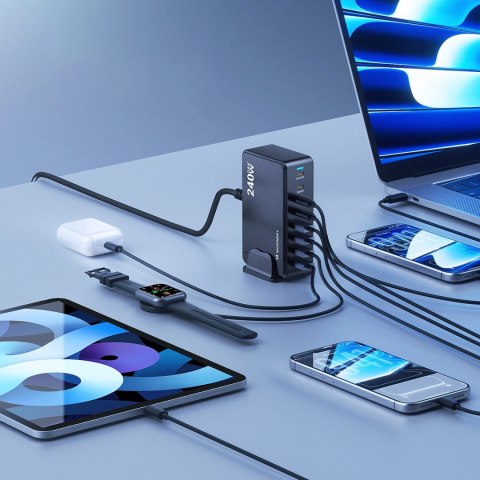 Stacja ładująca Wozinsky 240W GaN QC3 - czarna