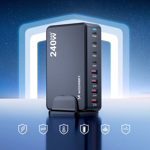 Stacja ładująca Wozinsky 240W GaN QC3 - czarna