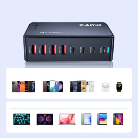 Stacja ładująca Wozinsky 240W GaN QC3 - czarna
