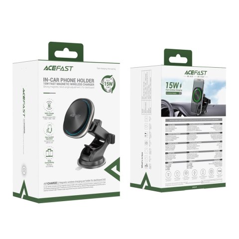 Uchwyt magnetyczny Acefast D42 z ładowarką bezprzewodową na deskę rozdzielczą kompatybilny z MagSafe - czarny