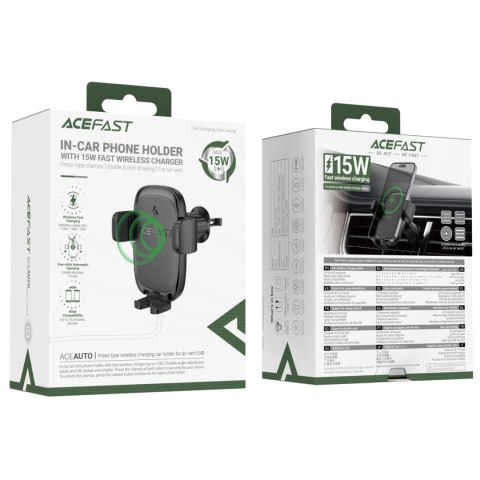Uchwyt samochodowy Acefast D48 z ładowarką bezprzewodową na kratkę nawiewu - czarny