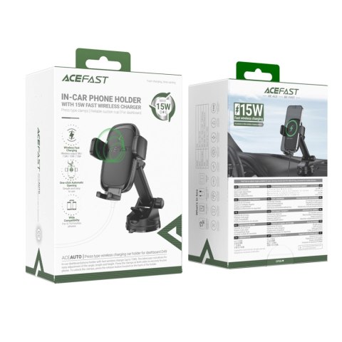 Uchwyt samochodowy Acefast D49 z ładowarką bezprzewodową na deskę rozdzielczą - czarny