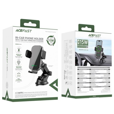 Uchwyt samochodowy Acefast D53 z ładowarką bezprzewodową na deskę rozdzielczą z automatycznym zaciskiem - czarny