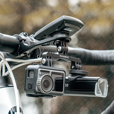 Uchwyt rowerowy 2w1 Rockbros FK-301 na kierownicę do licznika/nawigacji i kamerki/oświetlenia - czarny
