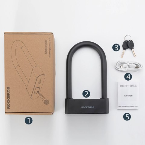Zapięcie rowerowe Rockbros 32210818001 SMART z czytnikiem linii papilarnych i łącznością Bluetooth - czarny