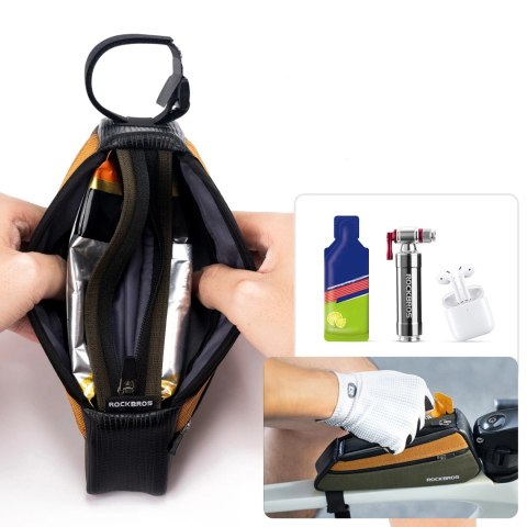 Torba rowerowa Rockbros 088 na górną rórę ramy 0,25L - zielono-pomarańczowa