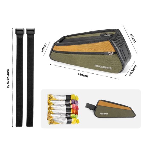 Torba rowerowa Rockbros 088 na górną rórę ramy 0,25L - zielono-pomarańczowa