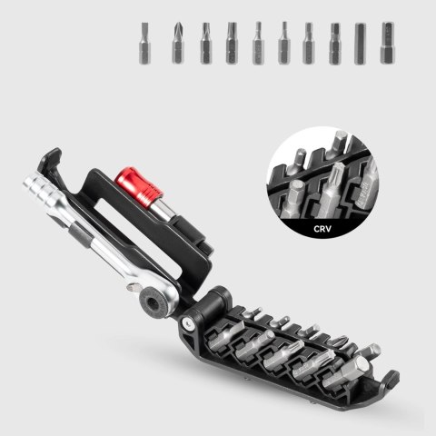 Zestaw narzędzi rowerowych Rockbros multitool z kluczem grzechotkowym i łyżkami do opon - czarny