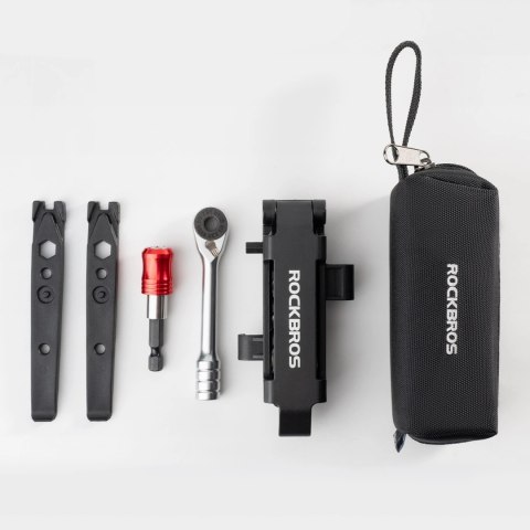 Zestaw narzędzi rowerowych Rockbros multitool z kluczem grzechotkowym i łyżkami do opon - czarny