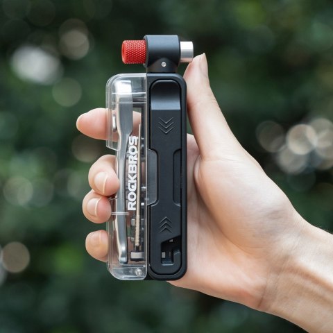 Zestaw narzędzi rowerowych Rockbros multitool z pompką na naboje CO2 i kluczem grzechotkowym - czarny