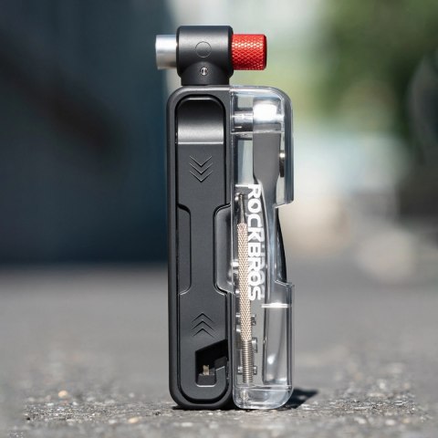 Zestaw narzędzi rowerowych Rockbros multitool z pompką na naboje CO2 i kluczem grzechotkowym - czarny