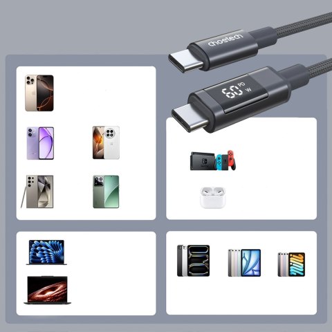 PD60W USB-C to USB-C Digital Display 1.2m Nylon Cable - black