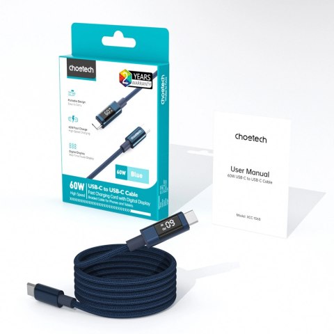 PD60W USB-C to USB-C Digital Display 1.2m Nylon Cable - blue