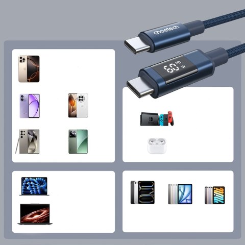 PD60W USB-C to USB-C Digital Display 1.2m Nylon Cable - blue