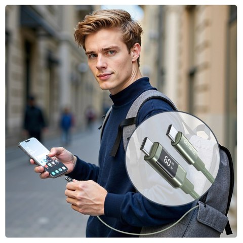 PD60W USB-C to USB-C Digital Display 1.2m Nylon Cable - green