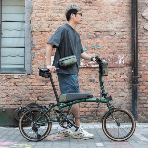 Torba rowerowa Rockbros DB005 na górną rórę ramy 0,9L - czarno-zielona