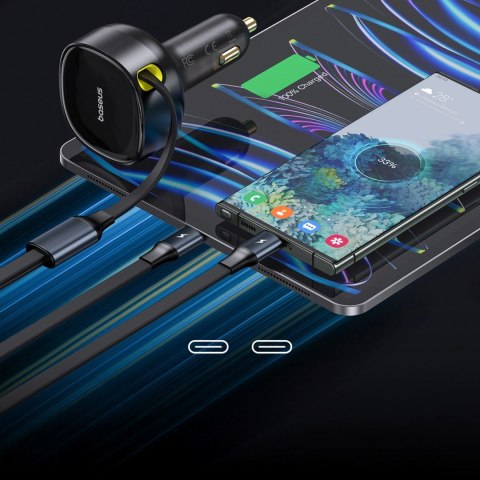 Baseus Enjoyment Retractable 2-in-1 Car Charger C+C 33W Cluster Black