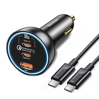 Ładowarka samochodowa Baseus 160W z technologią Qualcomm® Quick Charge™ 5 2xUSB-C 1xUSB-A - szara