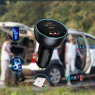 Ładowarka samochodowa Baseus 160W z technologią Qualcomm® Quick Charge™ 5 2xUSB-C 1xUSB-A - szara
