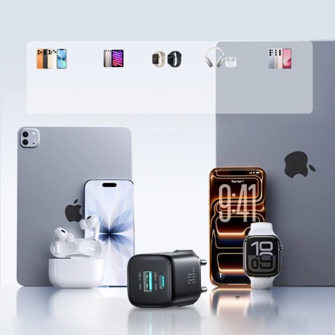 Ładowarka sieciowa Joyroom JR-TG7 33W USB-A + USB-C z kablem 30W USB-C - Lightning 1m - czarna