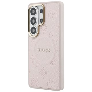 Etui Guess Saffiano Peony Embossed Ring MagSafe na Samsung Galaxy S26 Ultra - różowe