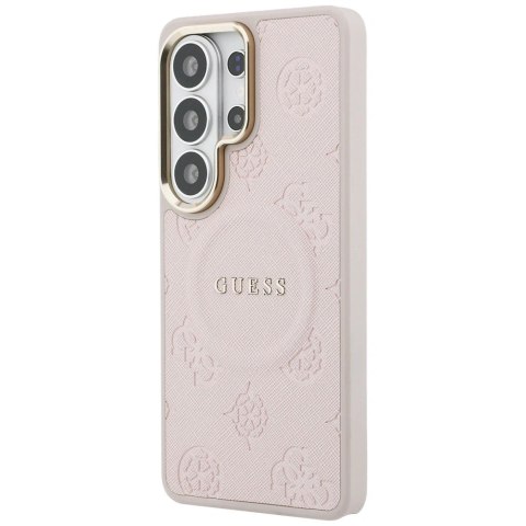 Etui Guess Saffiano Peony Embossed Ring MagSafe na Samsung Galaxy S26 Ultra - różowe