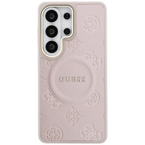 Etui Guess Saffiano Peony Embossed Ring MagSafe na Samsung Galaxy S26 Ultra - różowe
