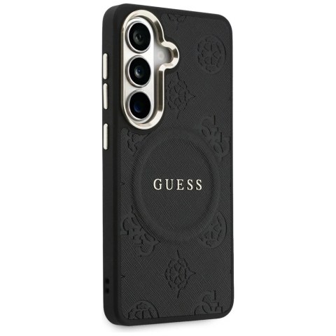 Etui Guess Saffiano Peony Embossed Ring MagSafe na Samsung Galaxy S26+ - czarne