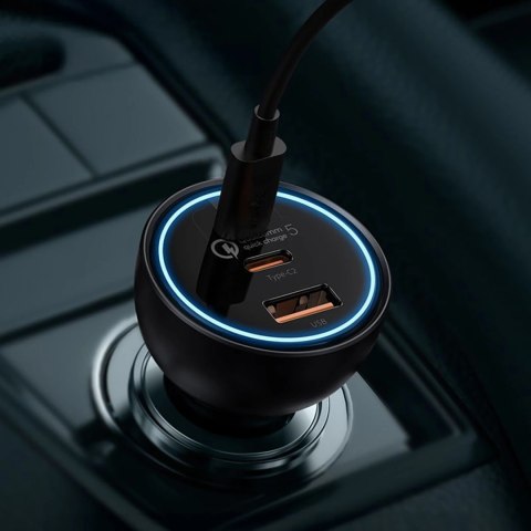 Ładowarka samochodowa Baseus 160W z technologią Qualcomm® Quick Charge™ 5 2xUSB-C 1xUSB-A - szara