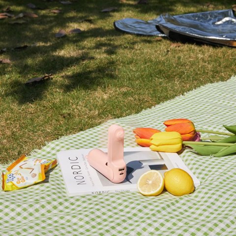 Mini wentylator Jisulife Handheld Fan Life8 przenośny wiatraczek USB z funkcją powerbanka 2000mAh i latarką - różowy