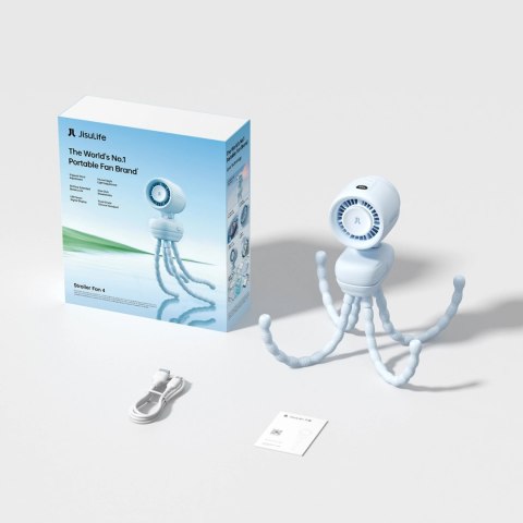 Mini wentylator Jisulife Stroller Fan 4 5000mAh na wózek dziecięcy z elastycznym tripodem - niebieski