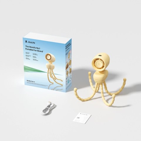 Mini wentylator Jisulife Stroller Fan 4 5000mAh na wózek dziecięcy z elastycznym tripodem - żółty