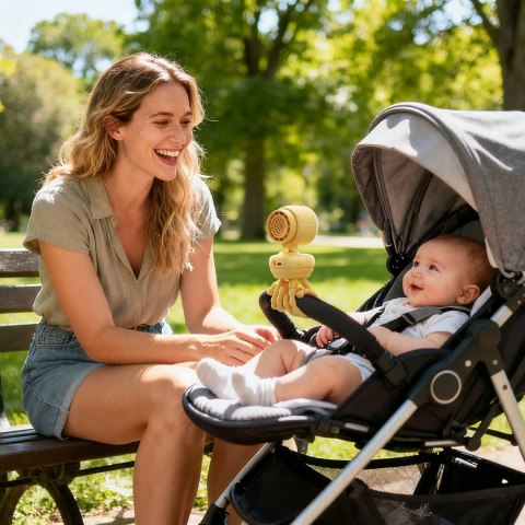 Mini wentylator Jisulife Stroller Fan 4 5000mAh na wózek dziecięcy z elastycznym tripodem - żółty