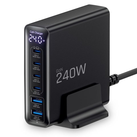 TECH-PROTECT DC240W-GAN 6-PORT DESKTOP CHARGER PD 240W / QC3.0 BLACK
