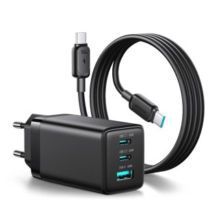 Ładowarka sieciowa Joyroom JR-TG10 65W GaN 2x USB-C + USB-A z kablem 100W USB-C - USB-C 1.2m - czarna