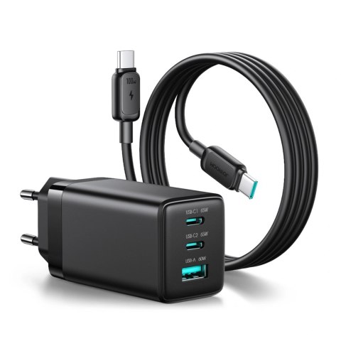 Ładowarka sieciowa Joyroom JR-TG10 65W GaN 2x USB-C + USB-A z kablem 100W USB-C - USB-C 1.2m - czarna
