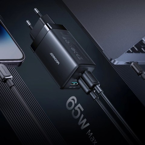 Ładowarka sieciowa Joyroom JR-TG10 65W GaN 2x USB-C + USB-A z kablem 100W USB-C - USB-C 1.2m - czarna