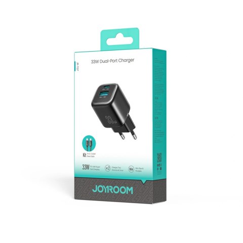 Ładowarka sieciowa Joyroom JR-TG7 33W USB-A + USB-C z kablem 60W USB-C do USB-C 1m - czarna