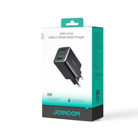 Ładowarka sieciowa Joyroom JR-TO1 GaN 45 USB-C Lightning USB-A - czarna