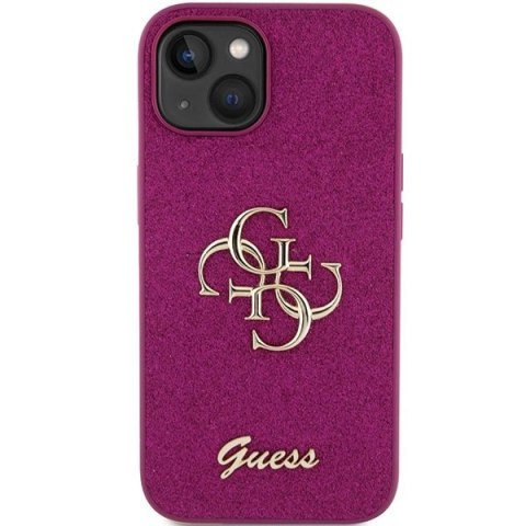 Etui Guess Glitter Script Big 4G na iPhone 15 - fioletowe