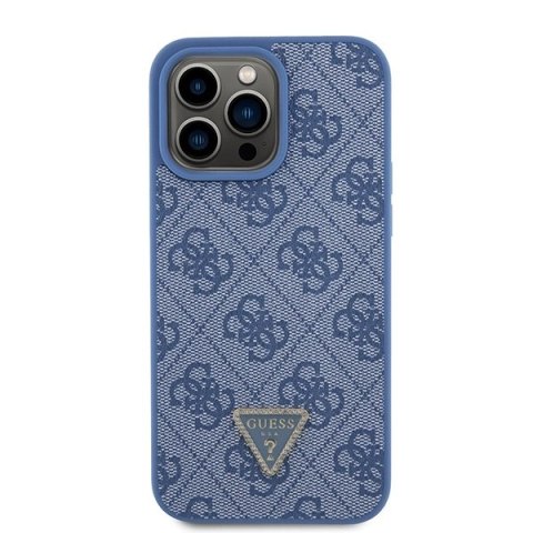 Etui Guess Leather 4G Triangle Strass do iPhone 15 Pro Max - niebieskie